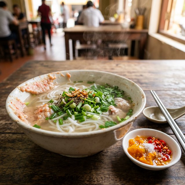 Tô bún quậy Phú Quốc với chả cá và nước lèo tươi